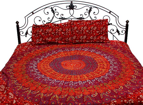 Rumba-Red Bedspread From Pilkhuwa with Printed Mandala