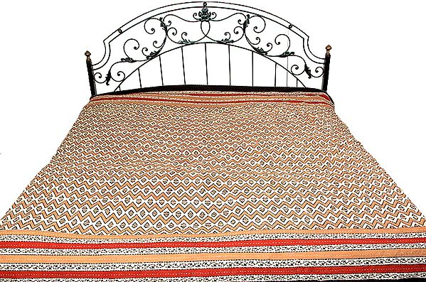 Sanganeri Printed Bedspread with Kantha Stitch