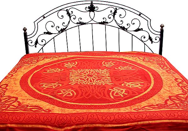 Scarlet Batik Bedspread with Modern Print