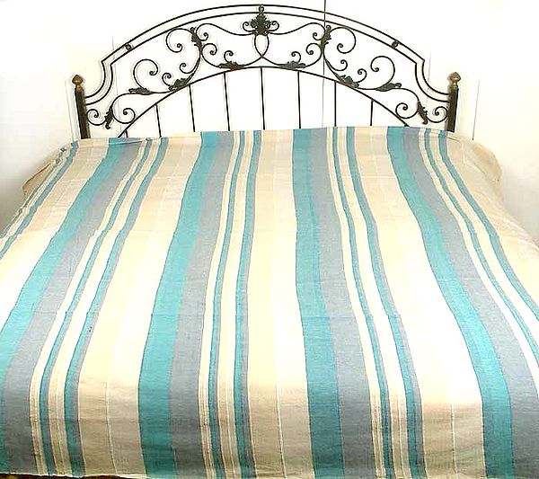 Shades of Blue on a Pure Cotton Bedspread