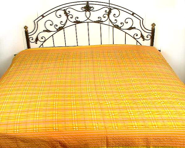 Shades of Orange on a Kantha Stitch Bedspread