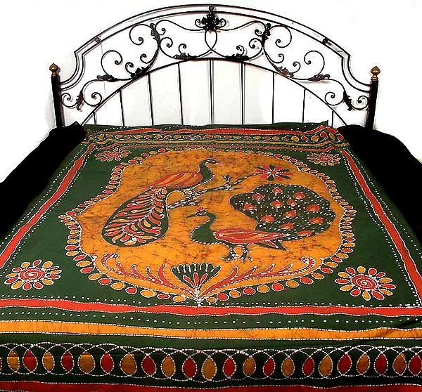 Single Bed Batik Bedspread with Peacocks