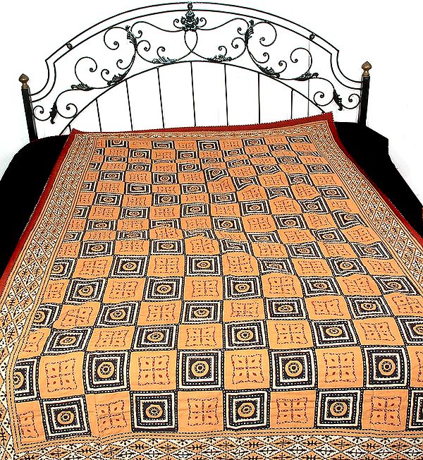 Single Bed Kantha Bedspread from Sanganer