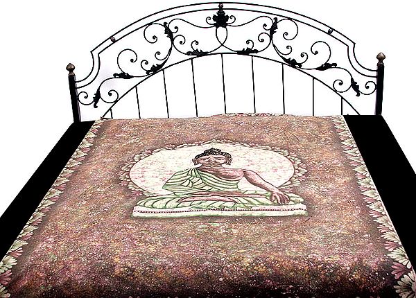 Single-Bed Batik Bedspread with Buddha in Bhumisparsha Mudra