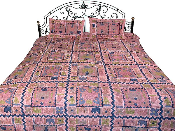 Stone-Washed Bedspread with Elephant Print