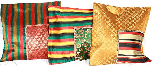 Lot of Three Brocaded Cushion Covers from Banaras
