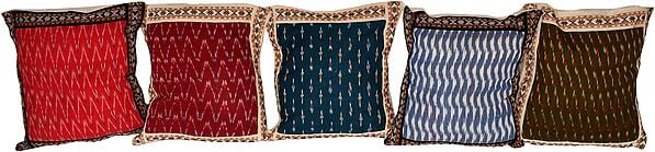 Lot of Five Cushion Covers from Hyderabad with Ikat Weave