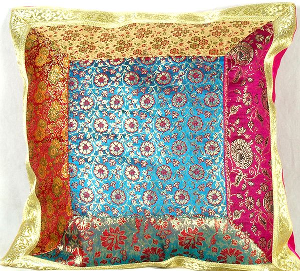 Brocaded Cushion Cover from Banaras with Gota Border
