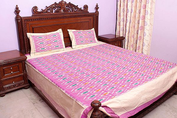 Amethyst Bedspread with Ikat Weave Hand-Woven in Pochampally
