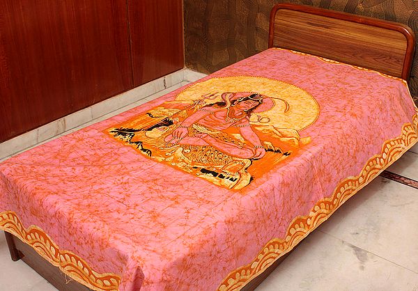 Meditating Shiva on an Pink Batik Single-Bed Bedspread