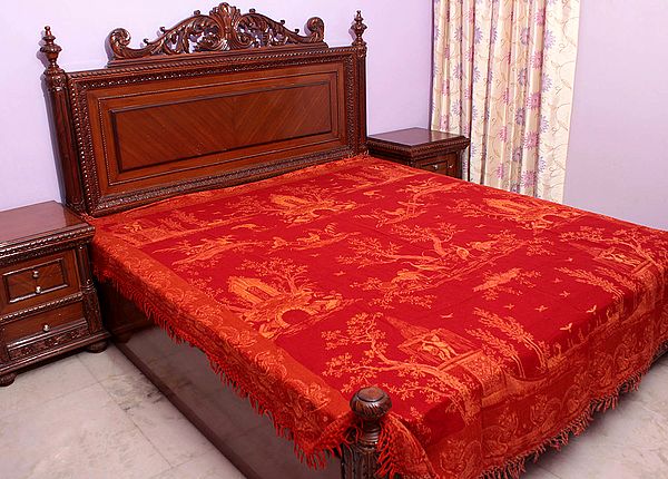 Village of Dreams woven on a Scarlet Reversible Jamawar Bedspread