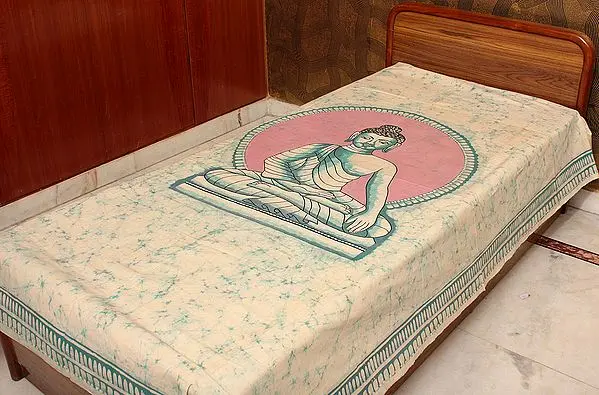 Single-Bed Batik Bedspread with Buddha in Bhumisparsha Mudra
