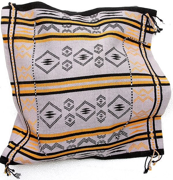 Gray Hand-woven Cushion Cover from Nagaland with Tribal Motifs
