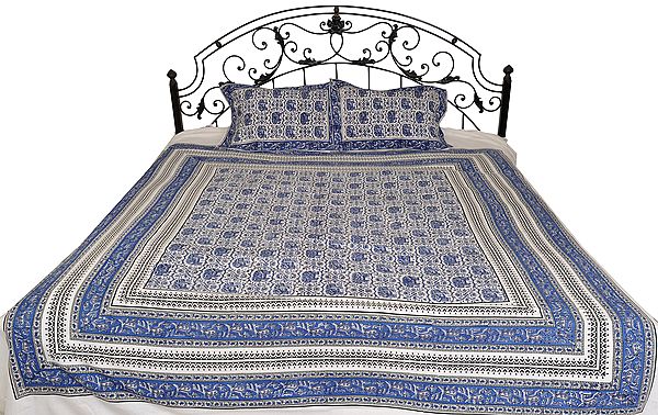 Bedsheet from Pilkhuwa with Block-Printed Elephants