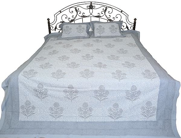 Citadel-Gray Bedspread with Printed Large Bootis