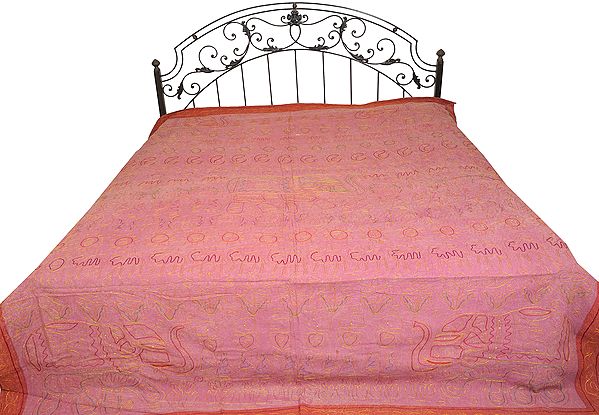 Stonewashed Bedspread from Jaipur with Zari-Embroidery