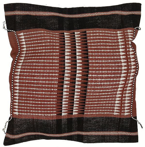 Puce Hand-woven Cushion Cover from Nagaland with Tribal Motifs
