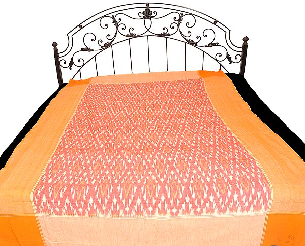 Spiced-Coral Single Bed Bedspread with Ikat Weave and Hand-Woven in Pochampally