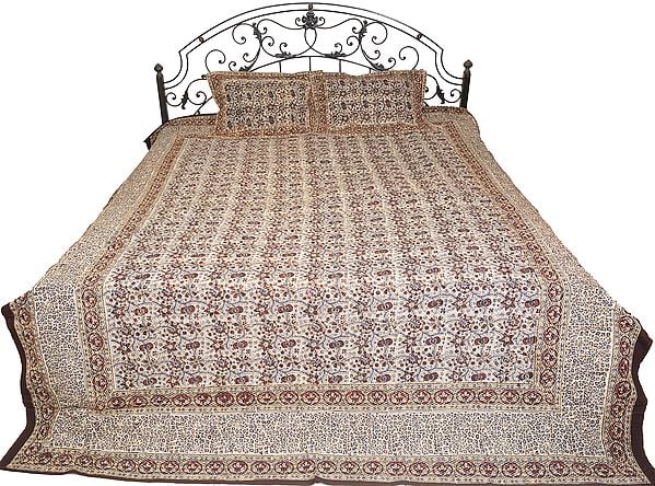Flint-Gray Bedspread from Sanganer with Floral Print