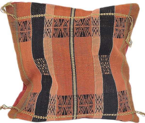Adobe Hand-woven Cushion Cover from Nagaland with Tribal Motifs