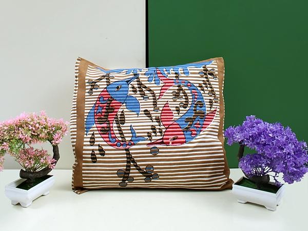 Golden-Brown Cushion Cover with Printed Fishes