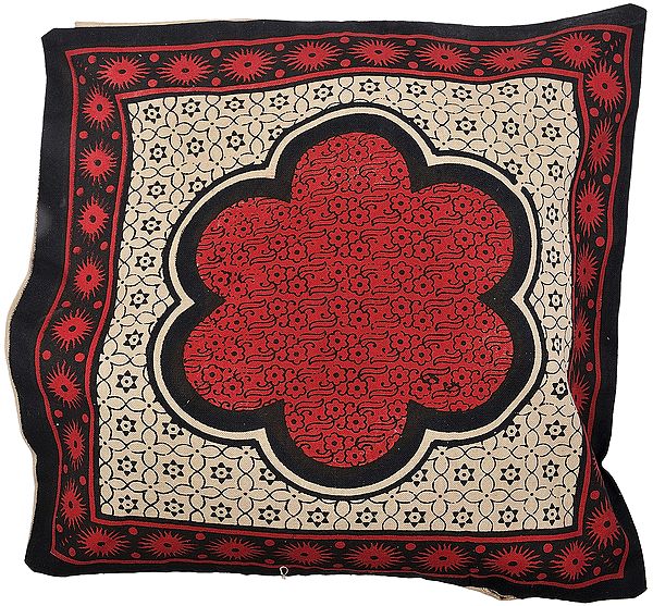 Black and Red Cushion Cover with Printed Flowers
