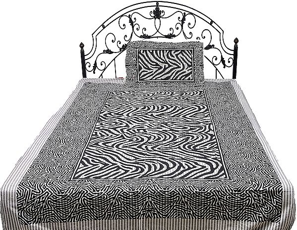 Gray Single-Bed Bedspread from Pilkhuwa with Printed Tiger Stripes