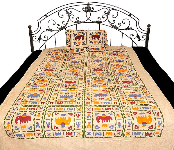 Marzipan Single-Bed Bedspread from Pilkhuwa with Printed Elephant
