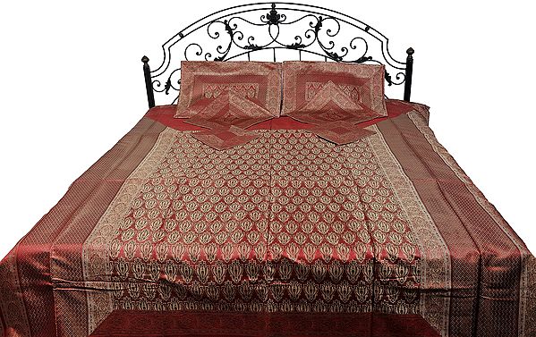 Seven-Piece Banarasi Bedcover with Brocade Weave All-Over