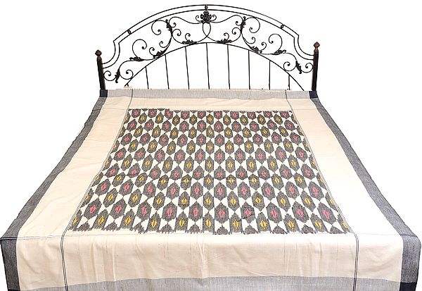 Single-Bed Bedspread with Ikat Weave Hand-Woven in Pochampally