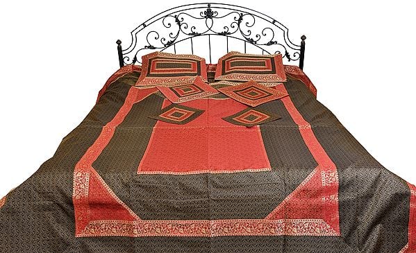 Seven-Piece Banarasi Brocaded Bedspread with Tanchoi Weave