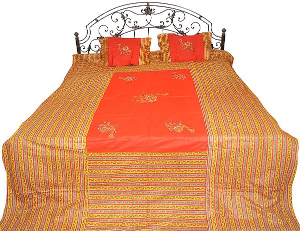 Printed Bedspread from Gujarat with Applique Embroidered Camels