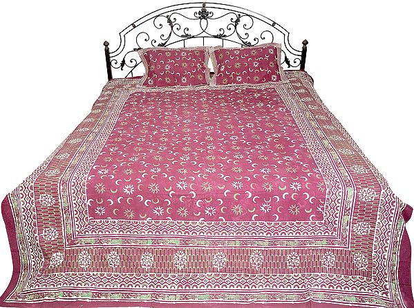 Crushed-Violet Block Printed Bedspread from Jaipur