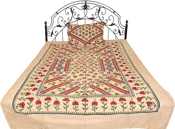 Frosted-Almond Single-Bed Bedspread from Pilkhuwa with Printed Flowers