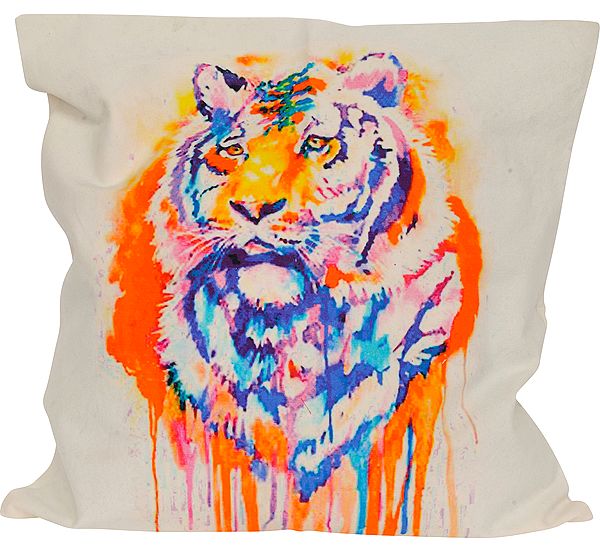 Pristine-White Cushion Cover from Jaipur with Digital-Printed Tiger