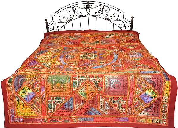 Mandala Bedcover from Kutch with Embroidered Patches and Mirrors