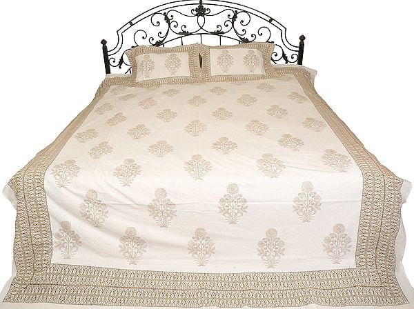 Star-White Printed Bedsheet with Large Bootis