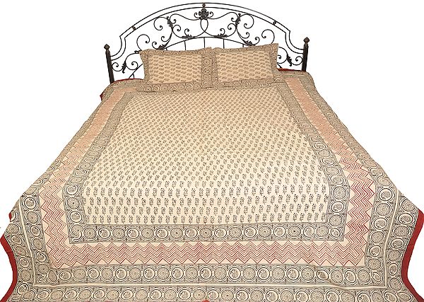 Dusty-White Bedsheet with Block-Printed Bootis