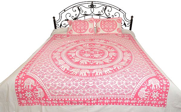 Bedsheet from Pilkhuwa with Printed Chakravhuh of Elephants