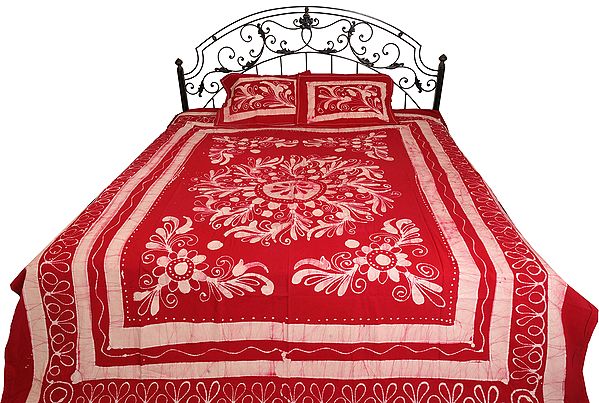 Jester-Red Floral Printed Batik-Dyed Bedsheet