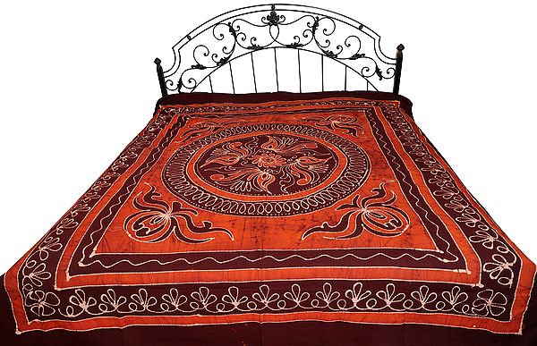 Chocolate and Brown Batik-Dyed Bedsheet with Floral Motifs