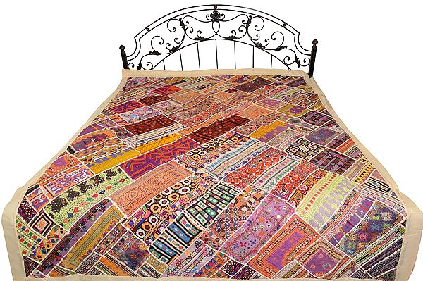 Antiquated Rabari Embroidered Bedcover from Sindh with Patchwork and Mirrors