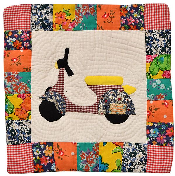 Multicolor Printed Patchwork Cushion Cover from Dehradun with Applique Scooter