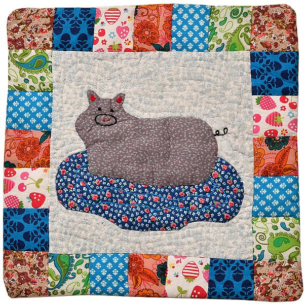 Applique Cat Cushion Cover from Dehradun with Kantha Stitch