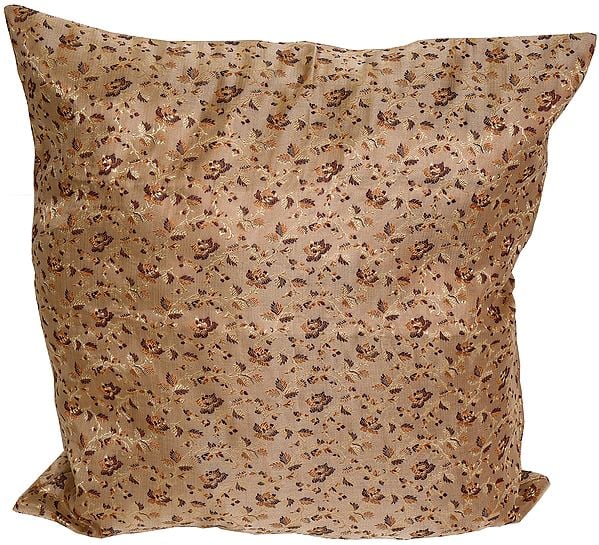 Beige Cushion Cover with Floral Weave All-Over