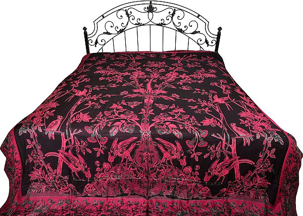 Reversible Jamawar Bedspread with Woven Tree of Life