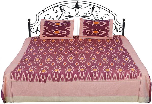 Salmon Bedspread from Pochampally with Ikat Weave