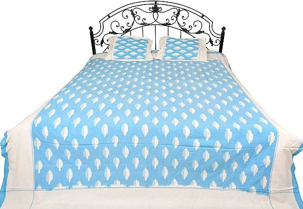 Ikat Handloom Bedspread from Pochampally with Woven Bootis