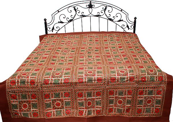 Bedspread from Gujarat with Embroidery and Mirrors All Over