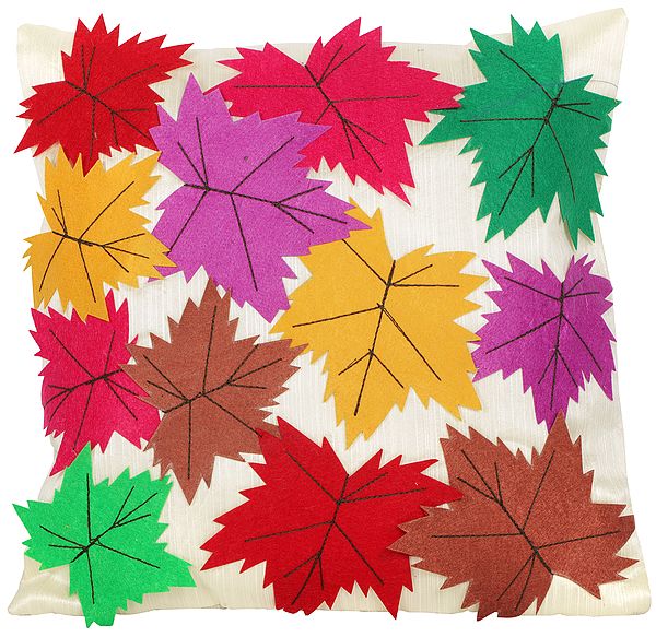 Afterglow Cushion Cover with Applique Chinar Leaves